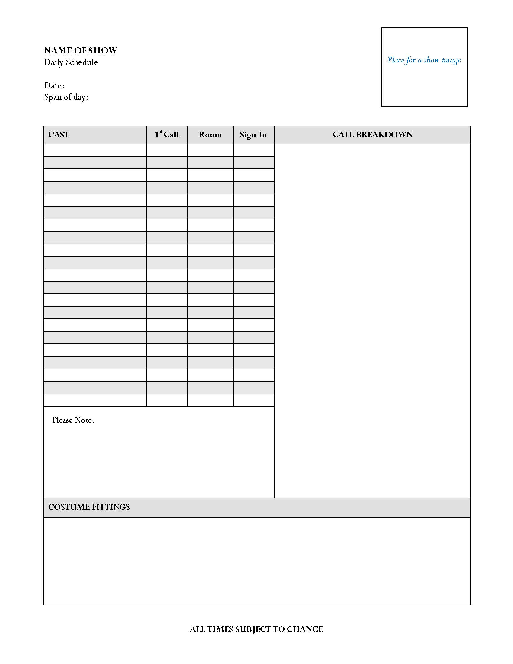 The Stage Manager S Toolkit Line notes stage manager template