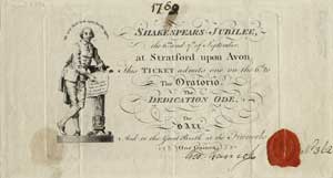 George Garrick, <em>Ticket to Shakespeare’s Jubilee</em>. Folger: FSL collection Y.d.283.